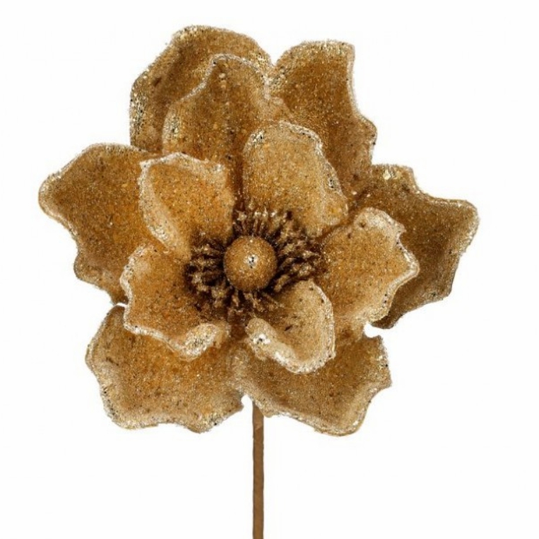 Christmas Tree Décor |  24" Micro-Beaded/Sequined Magnolia Stem (Gold) Christmas Décor Christmas Tree Décor