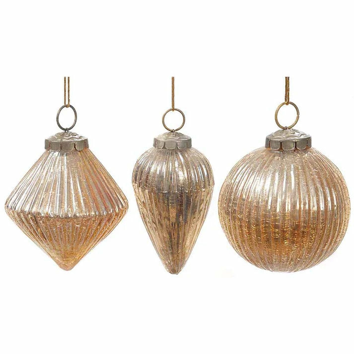 Christmas Tree Décor |  3.5" Ribbed Mercury Glass Champagne Ornament (Sold Individually) Christmas Décor Christmas Tree Décor