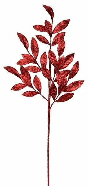 Christmas Tree Décor |  31" Red Glittered Bay Leaf Spray Christmas Décor Christmas Tree Décor