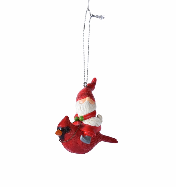 Christmas Tree Décor |  3"H Gnome On Cardinal Ornament Christmas Décor Christmas Tree Décor