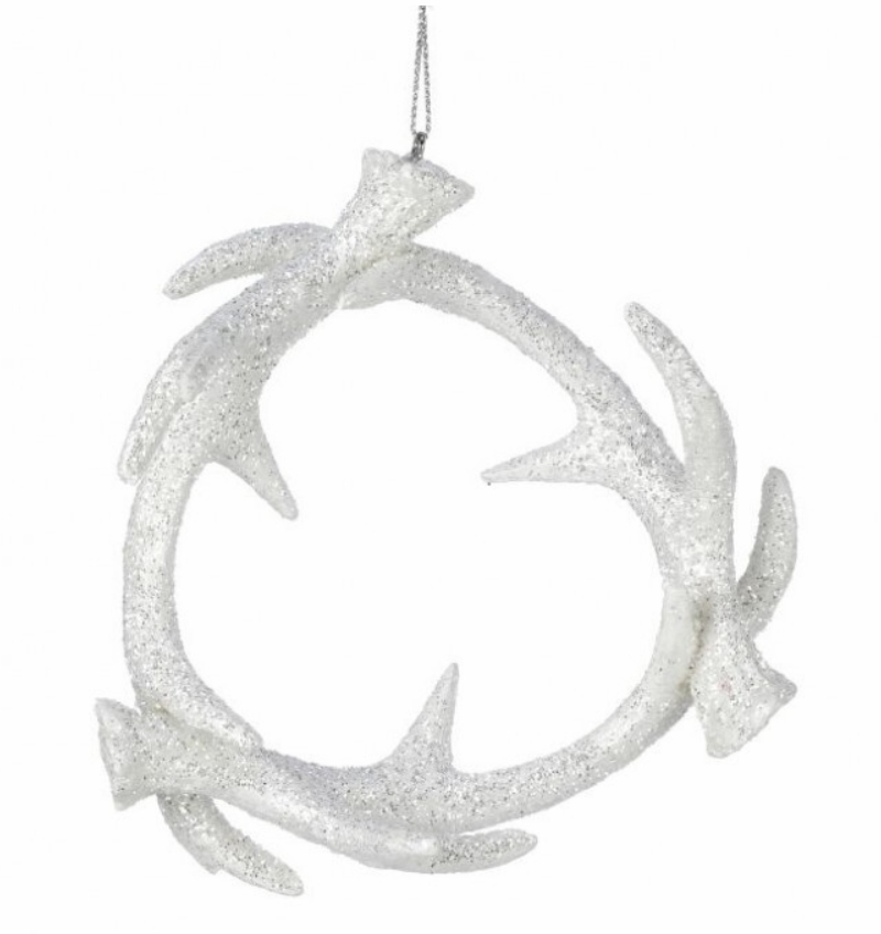 Christmas Tree Décor |  4.5" White Glittered Antler Wreath Ornament Christmas Décor Christmas Tree Décor