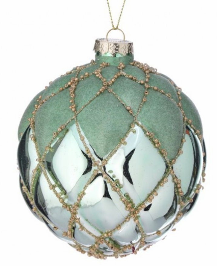 Christmas Tree Décor |  4" Glass Bead Mesh Flocked Ball Ornament Christmas Décor Christmas Tree Décor