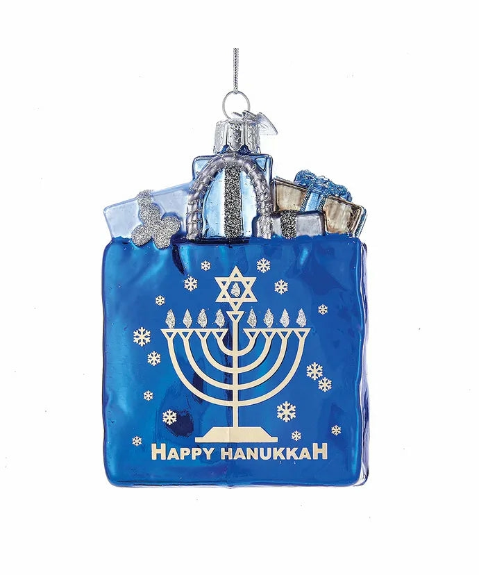 Christmas Tree Décor |  4" Glass Happy Hannukah Gift Bag Ornament Christmas Décor Christmas Tree Décor