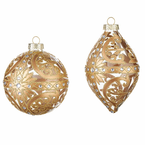 Christmas Tree Décor |  4" Gold Scrollwork Glass Ornament (Sold Individually) Christmas Décor Christmas Tree Décor