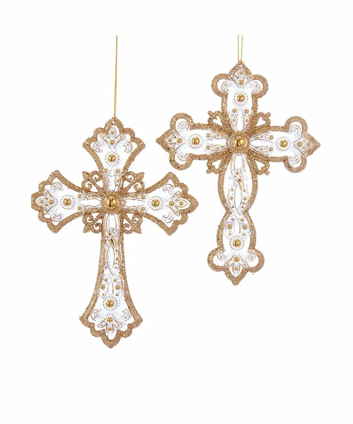 Christmas Tree Décor |  6.25" Plastic Gold & Silver Cross Ornament Christmas Décor Christmas Tree Décor