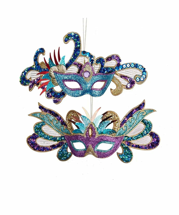 Christmas Tree Décor |  8.25" Plastic Carnival Mask Ornament (Sold Individually) Christmas Décor Blue