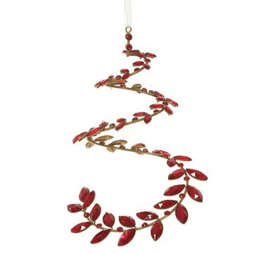 Christmas Tree Décor |  9" Swirl Red Rhinestone Leaf Ornament Christmas Décor Christmas Tree Décor