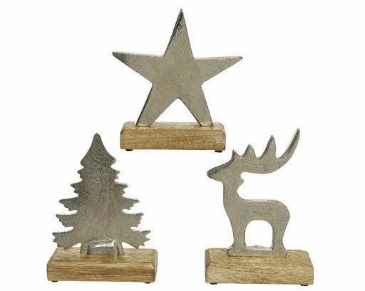 Christmas Tree Décor |  Aluminium Christmas Figure On Base 3 Assorted Styles (Sold Individually) Christmas Décor Christmas Tree Décor