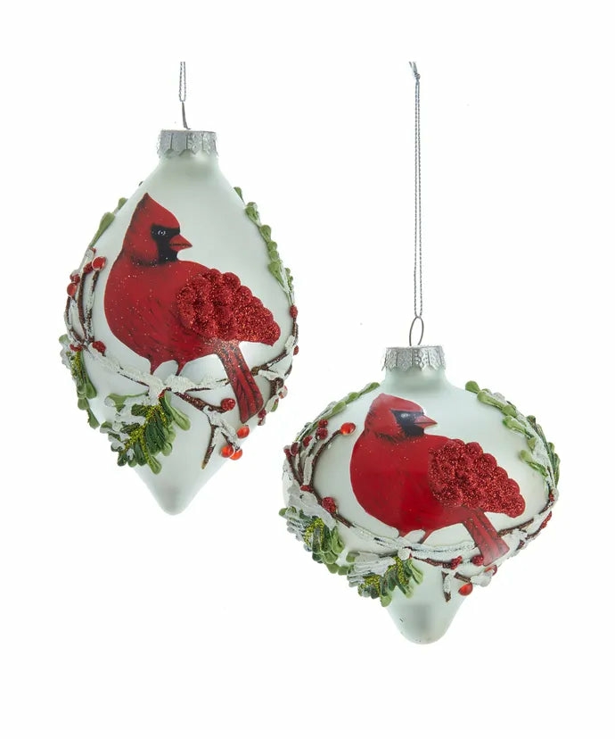 Christmas Tree Décor |  Cardinal Pattern Onion And Tear Drop Glass Ornaments (Sold Individually) Christmas Décor Christmas Tree Décor