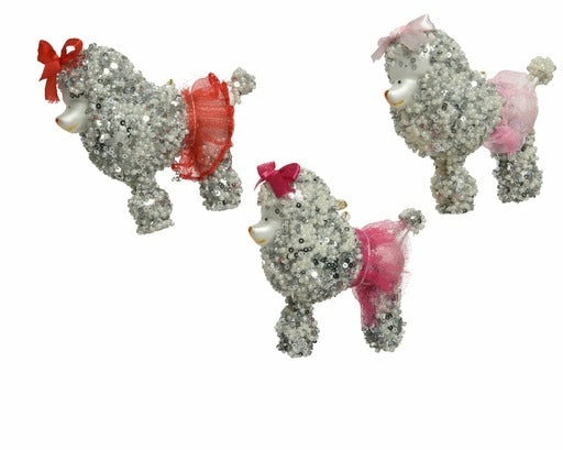 Christmas Tree Décor |  Glass Dog In Lace Skirt W/Sequins, Pearls, Satin Bow (3 Styles To Choose) (Sold Individually) Christmas Décor Christmas Tree Décor