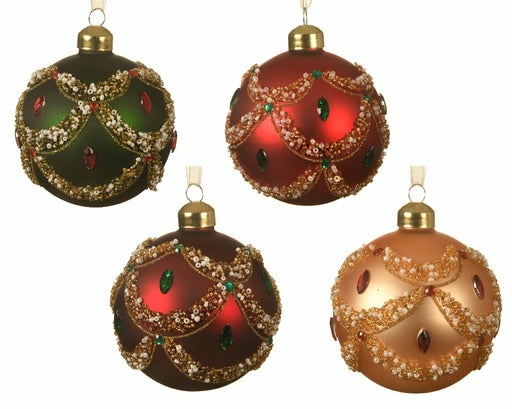 Christmas Tree Décor |  Glass Ornaments W/Diamond Bead 3.15" Diameter (4 Matte Colors Available – Sold Individually) Christmas Décor Christmas Tree Décor