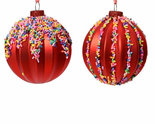 Christmas Tree Décor |  Glass Sprinkles Ornaments 8Cm Diameter (2 Styles Available) Christmas Décor Christmas Red w Colorful Speckle Lines