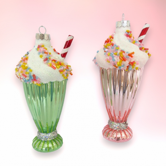 Christmas Tree Décor |  Green Or Pink Milkshake Glass Ornament (Sold Individually) Christmas Décor Christmas Tree Décor