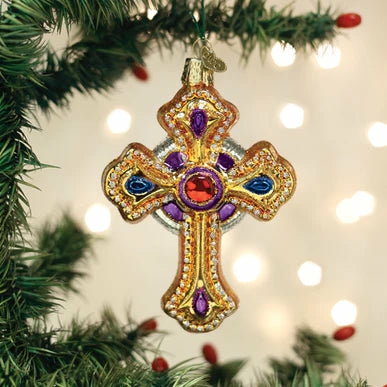 Christmas Tree Décor |  Ornate Jeweled Cross Glass Ornament Christmas Décor Christmas Tree Décor