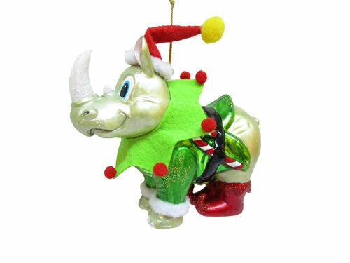 Christmas Tree Décor |  Rhino As Elf Glass Ornament Christmas Décor Christmas Tree Décor