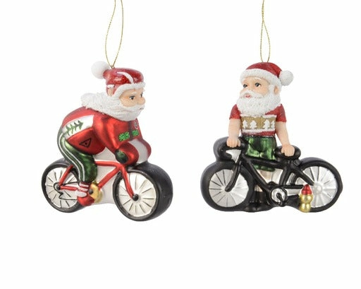 Christmas Tree Décor |  Santa On Bicycle (Glass) 2 Assorted Styles 12.5Cm H (Sold Individually) Christmas Décor Christmas Tree Décor