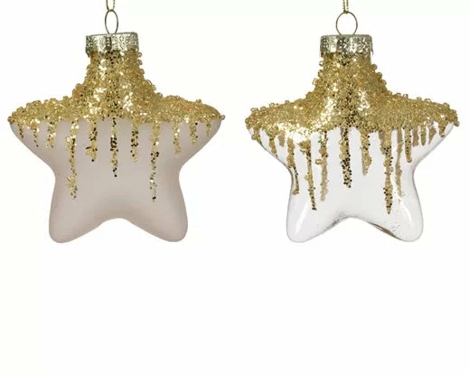 Christmas Tree Décor |  Star Glass W/ Gold Glitter – Set Of 2 Christmas Décor Christmas Tree Décor