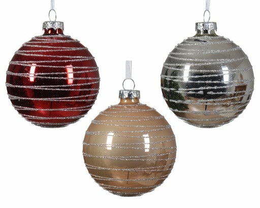 Christmas Tree Décor |  Striped Glitter Glass Ornaments 8 Cm Diameter (3 Colors Available – Sold Individually) Christmas Décor Christmas Red