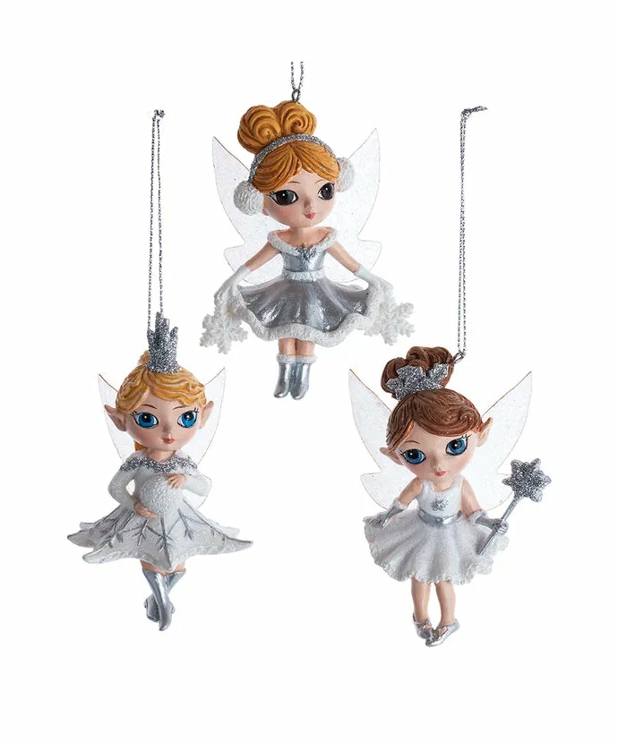 Christmas Tree Décor |  White And Silver Fairy Elves Resin Ornament (Sold Individually) Christmas Décor Christmas Tree Décor