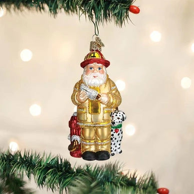 Christmas Tree Décor |  Yellow Fireman Santa Glass Ornament Christmas Décor Christmas Tree Décor