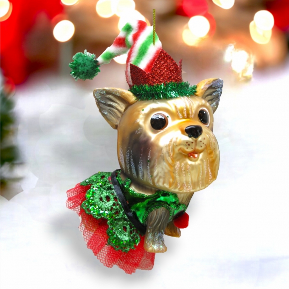 Christmas Tree Décor |  Yorkie In Elf Costume Glass Ornament Christmas Décor Christmas Tree Décor