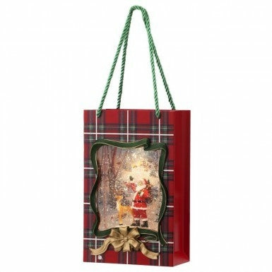 Figurines |  9" Led Battery-Operated Santa Plaid Bag Water Globe Christmas Décor Figurines