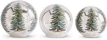 Figurines |  Led Gold Mercury Glass Tabletop Globes With Pine Tree (Sold Individually) Christmas Décor Figurines