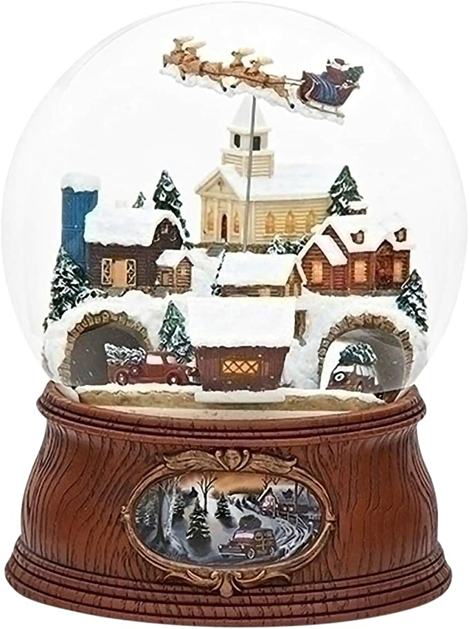 Figurines |  Musical Santa Globe W/ Rotating Sleigh, 7.75" Christmas Décor Figurines