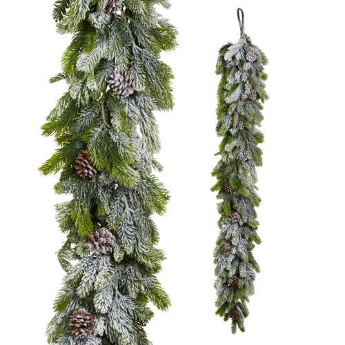 Greenery |  5.5′ Flocked Pine And Pinecone Garland Christmas Décor Greenery