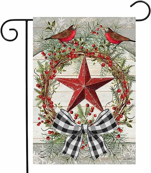 Home Décor |  Berry Wreath Barnstar Winter Garden Flag Birds Checkered (Stand Not Included) Christmas Décor Home Décor