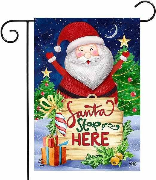 Home Décor |  Santa Stop Here Christmas Double-Sided Garden Flag (Stand Not Included) Christmas Décor Home Décor