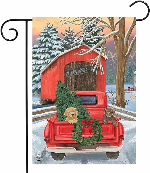 Home Décor |  Winter Puppy Pickup Garden Flag (Stand Not Included) Christmas Décor Home Décor