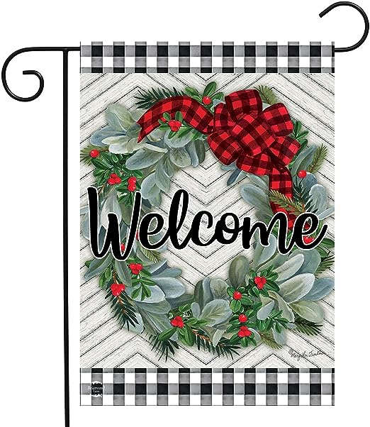 Home Décor |  Winter Wreath Welcome Garden Flag Checkered Patterned (Stand Not Included) Christmas Décor Home Décor