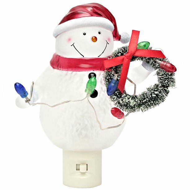 Lights |  Snowman W/ Wreath Night Light, 6.5" Christmas Décor Lights