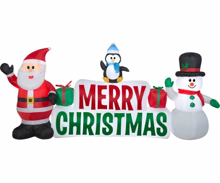 Outdoor Decorations |  Airblown Inflatable Merry Christmas Sign With Santa & Friends Christmas Décor Outdoor Decorations