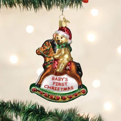 Christmas Tree Décor |  Baby’s First Christmas Rocking Horse Teddy Glass Ornament Christmas Décor Christmas Tree Décor