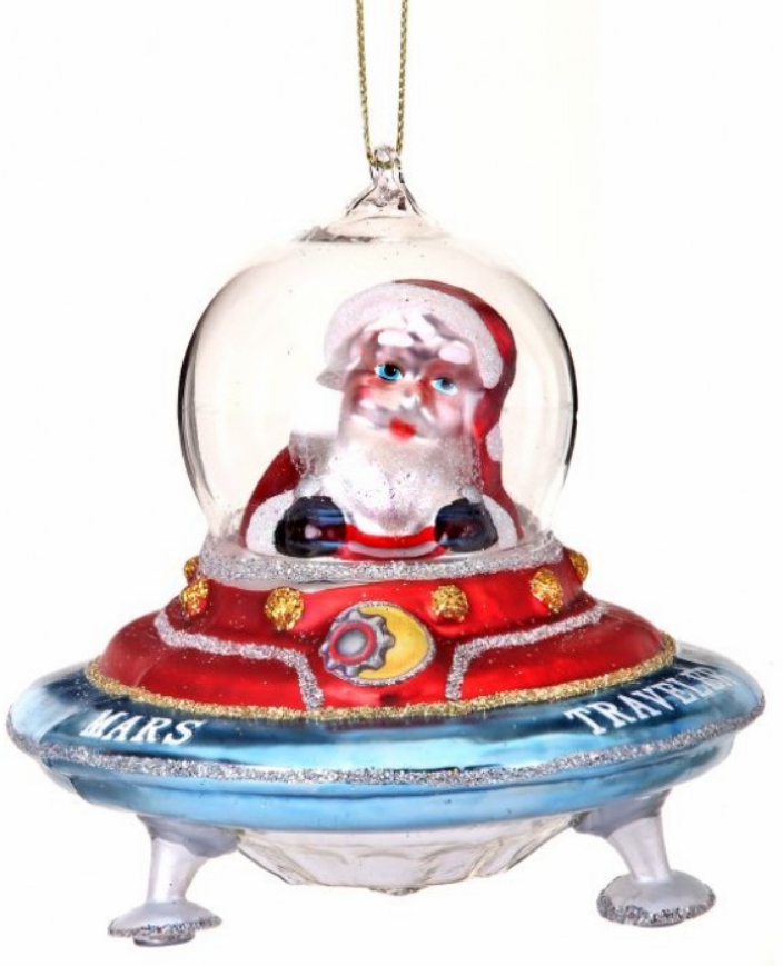 Christmas Tree Décor |  4" Glass Santa Flying Saucer Ornament Christmas Décor Christmas Tree Décor