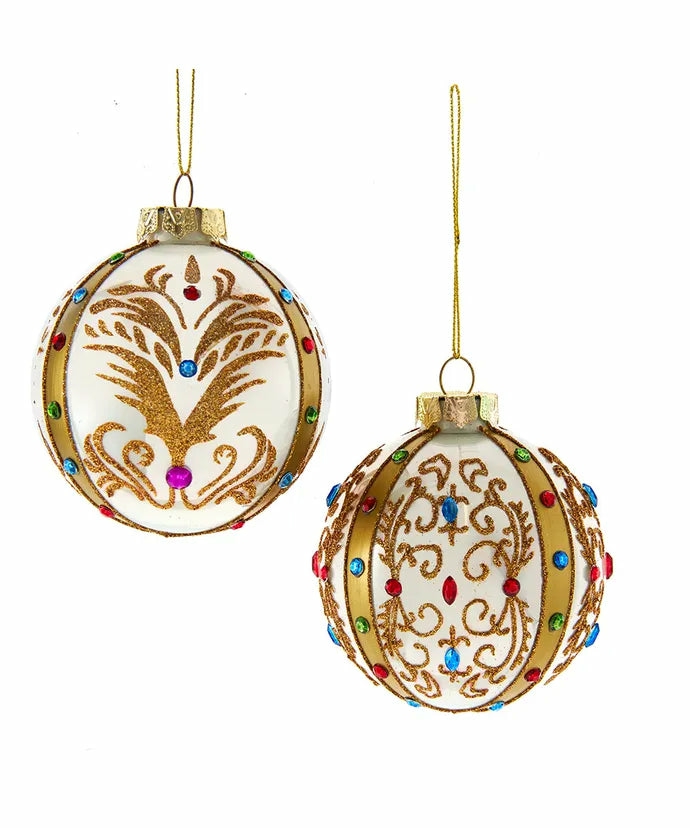 Christmas Tree Décor |  80Mm White & Gold Jeweled Heirloom Ornament Christmas Décor Christmas Tree Décor